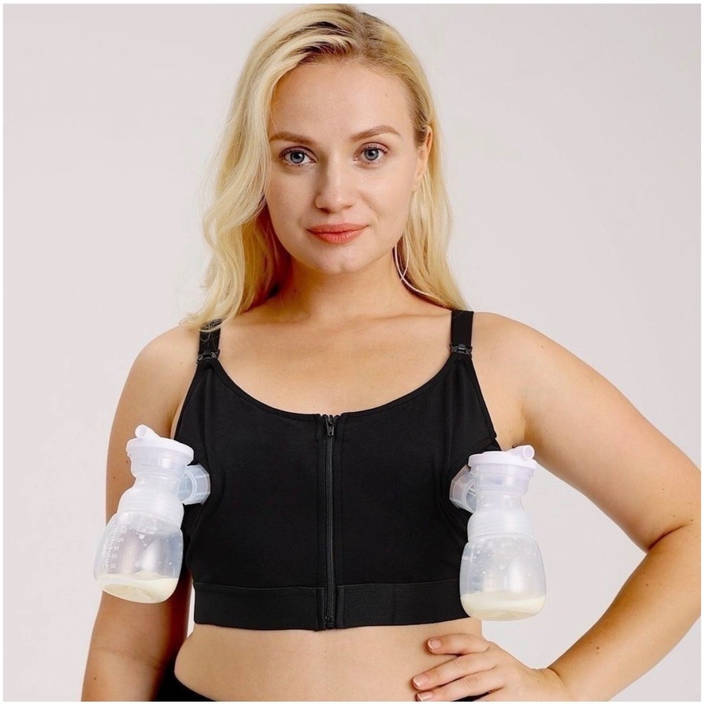 Momcozy Pumping Nursing Bra Women Size XL Black New Zip Front Hands Free - Picture 2 of 9